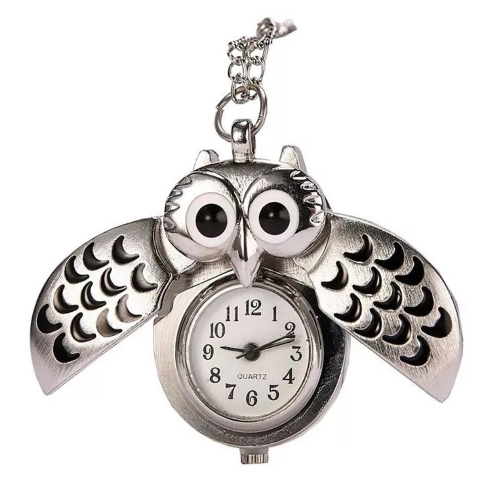 Reloj Collar Buho Genérico Plateado