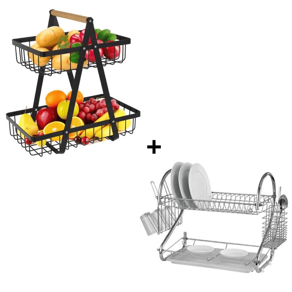 Combo Frutero 2 Niveles + Escurridor de Platos de Cromo