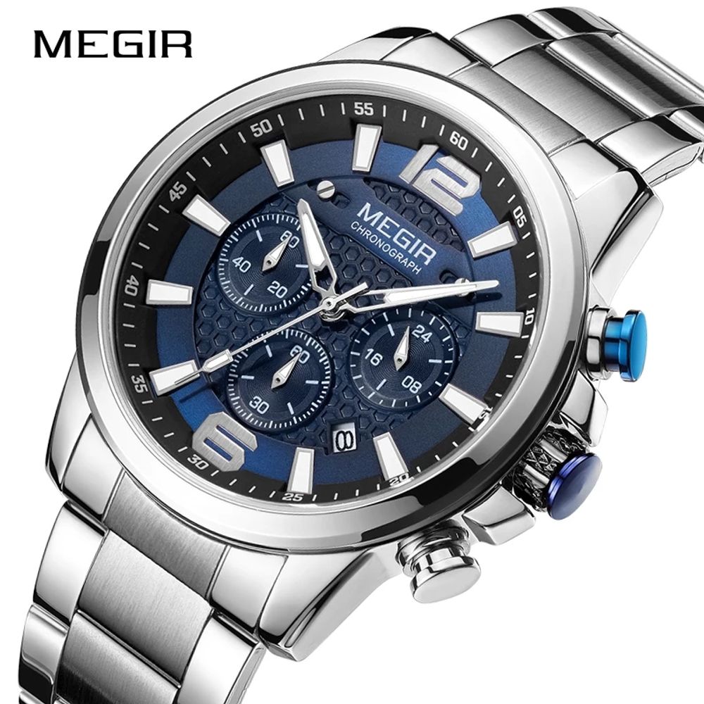 Reloj Megir Acero Plateado y Azul MEG-43