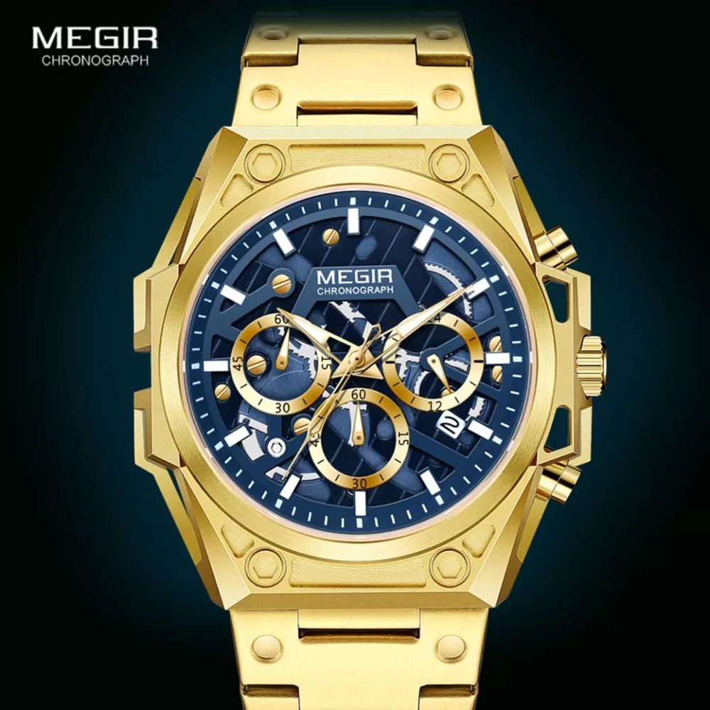 Reloj Megir Acero Dorado y Azul MEG-57