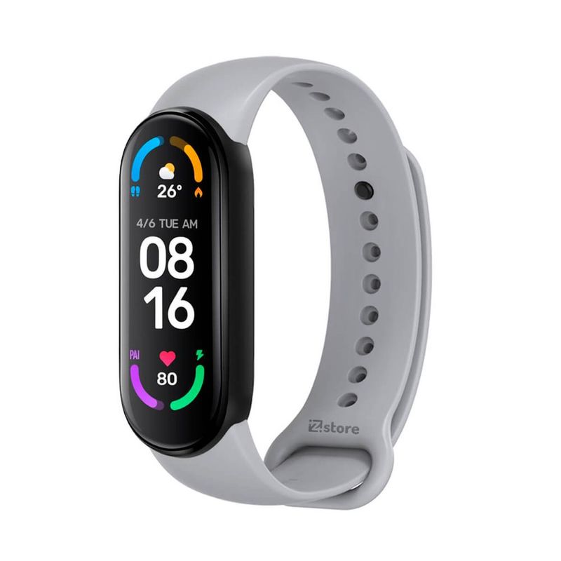 Correa de Cuero Compatible Con Xiaomi Mi Band 7 con Marco Metal Rojo-Silver  I Oechsle - Oechsle