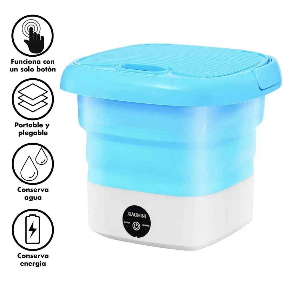 Mini Lavadora Portátil Plegable con Centrifugado - CELESTE