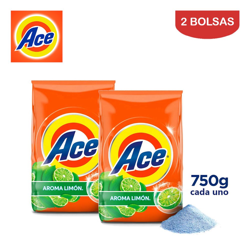 Detergente en Polvo Ace Limón 750 Gramos Pack 2 Bolsas