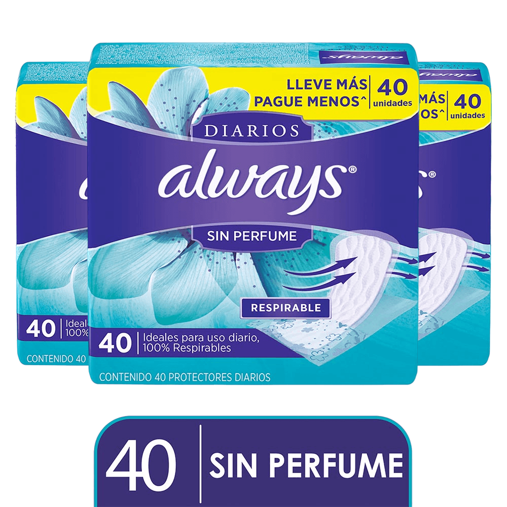 Pack x3 Toallas Always Protectores Diarios Sin Perfume 40 Unidades