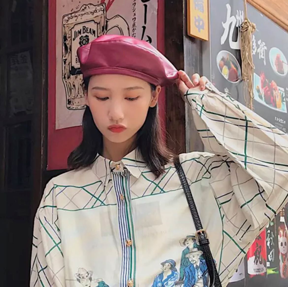 Boina Gorro Kast.pe Francesa Cuero Burdeos