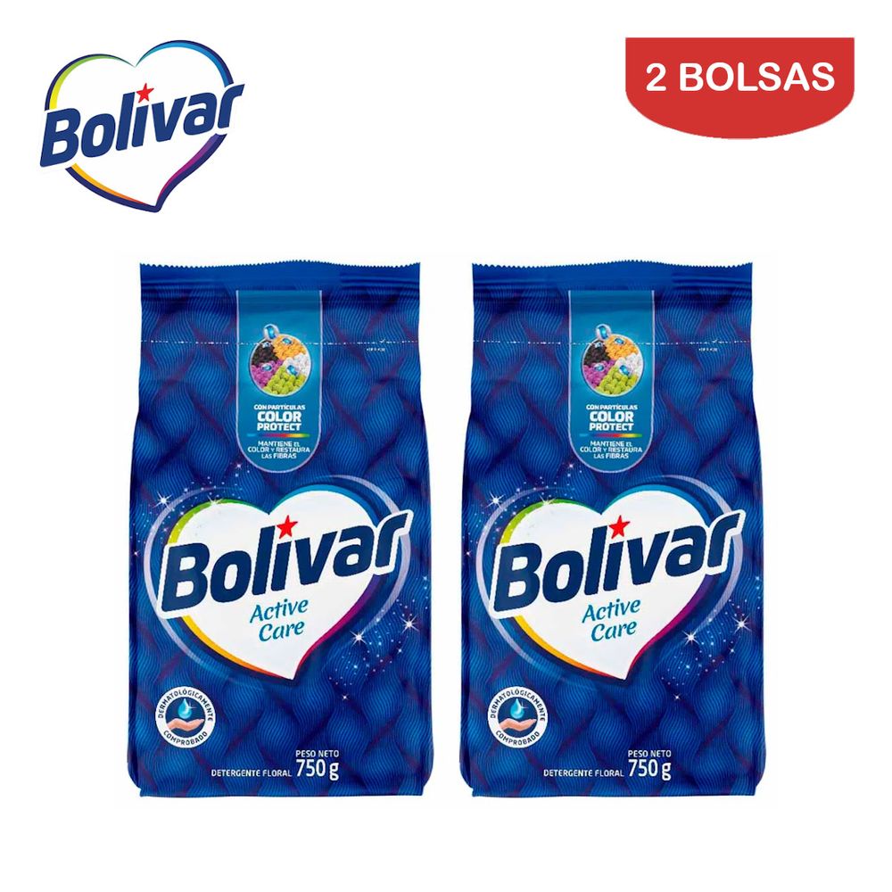Detergente en Polvo Bolivar Active Care Foral 750 Gramos Pack 2 Bolsas