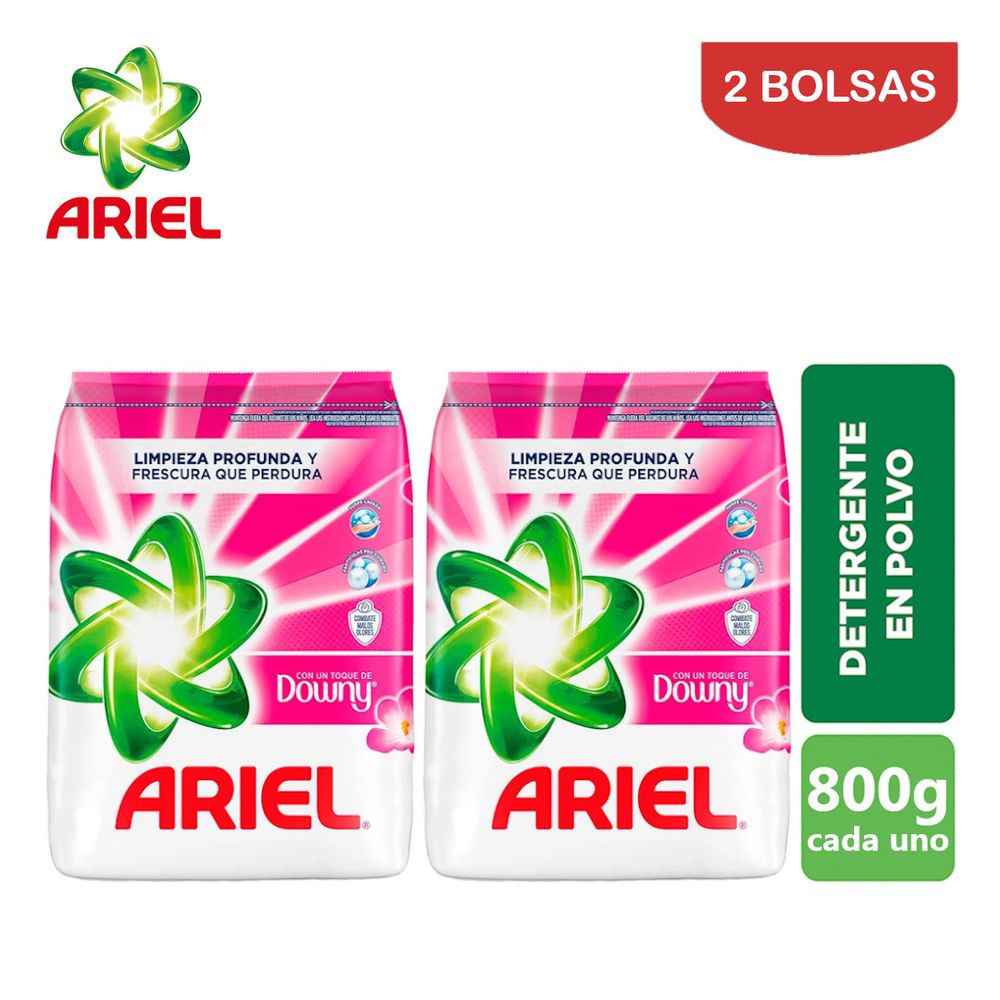 Detergente en Polvo Ariel 800 Gramos Downy Pack 2 Bolsas