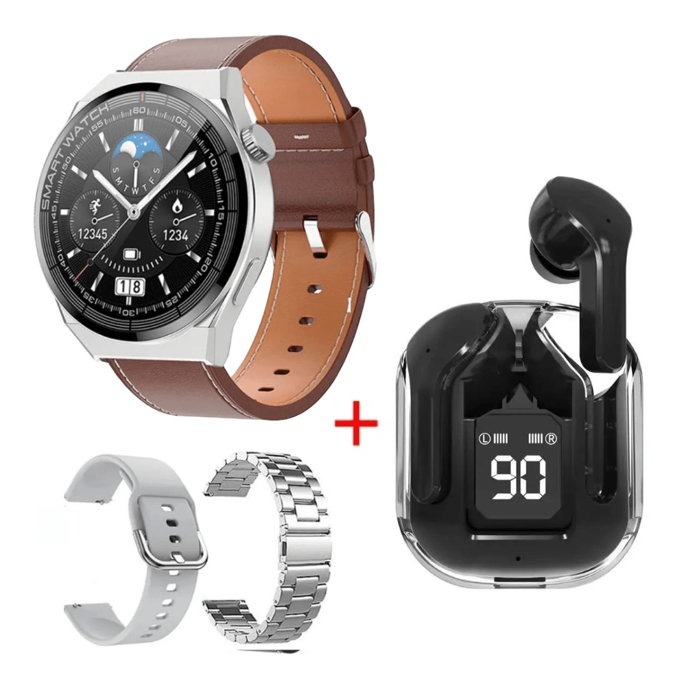 Pack Smartwatch GT3 Max Marrón Triple Correa y Audífonos Air 31 Negro ...