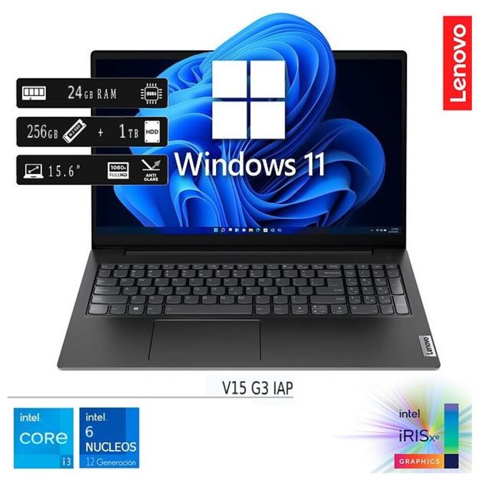 Laptop Nueva Lenovo V15 G3 IAP Core I3 12va Gen 24GB RAM 256GB SSD  1TB HDD