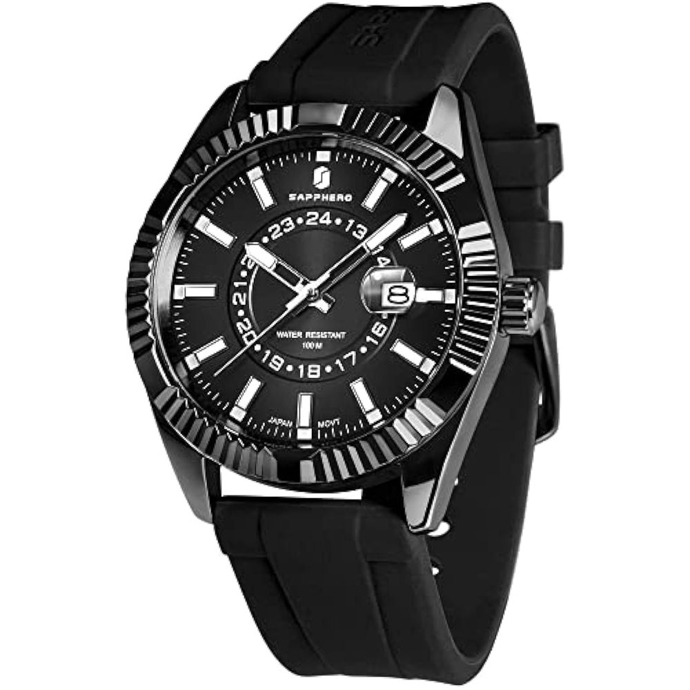 Reloj de Lujo Sapphero So2101 Slicone-Blk para Hombre en Negro