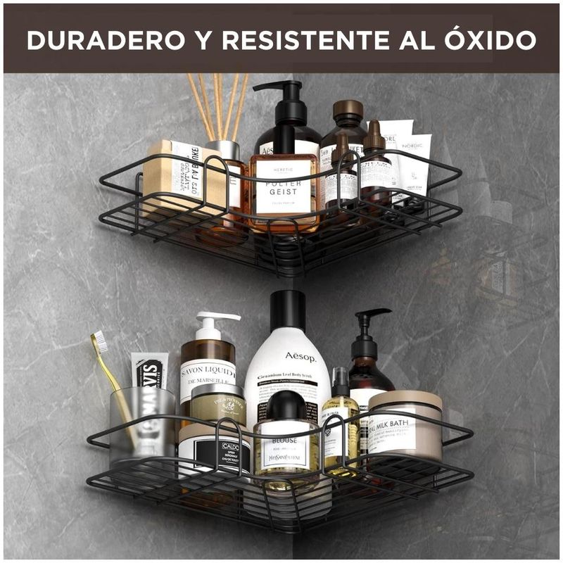 Organizador Esquinero Baño Ducha con Adhesivo Negro I Oechsle