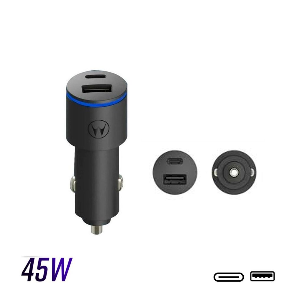 Cargador Auto Motorola 45W turbopower Duo SJV102 Usb-A yUsb-C ConCable