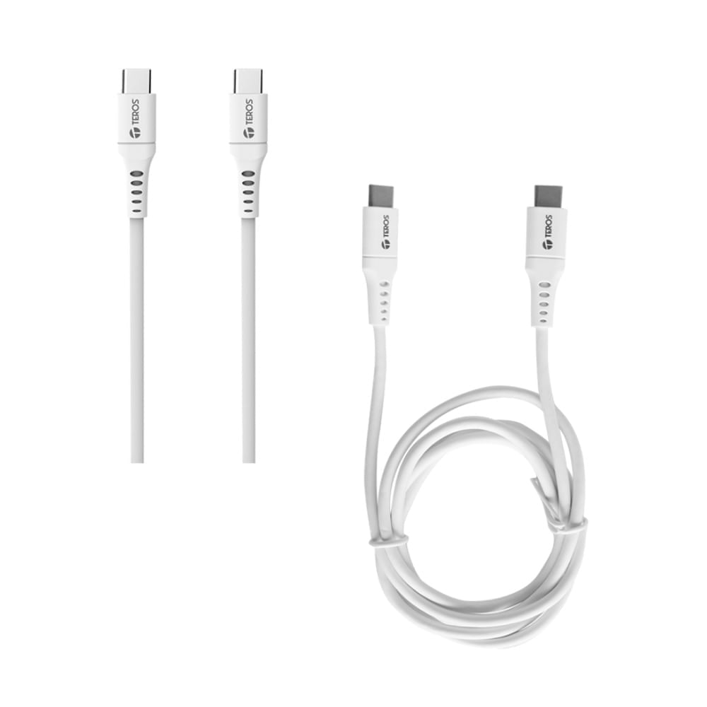 Cable USB Teros TE-70208W Tipo C - TIPO C 5A 100W Max Blanco