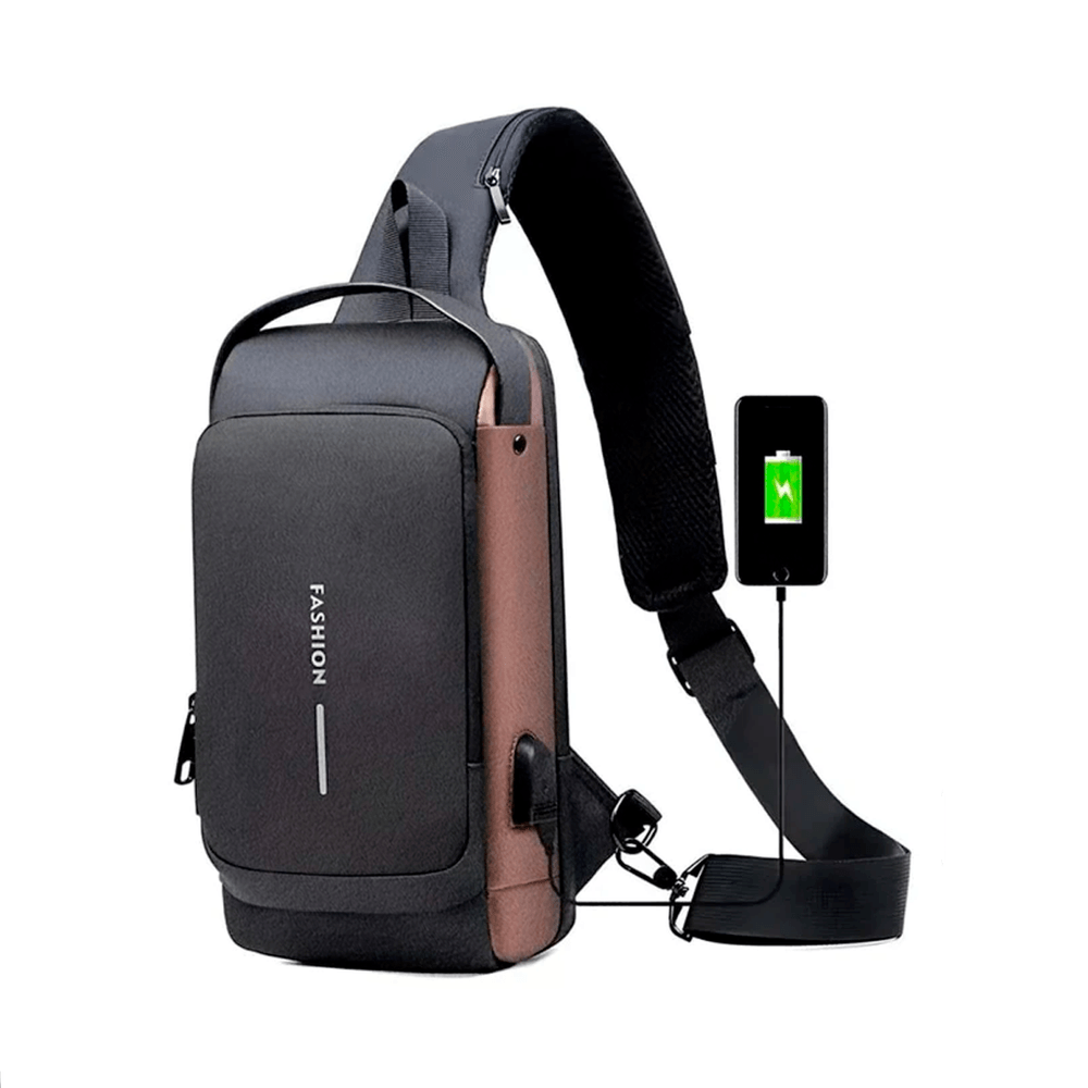 Mochila Antirrobo - Pechera Morral con Clave Impermeable Con puerto USB Negro Marron