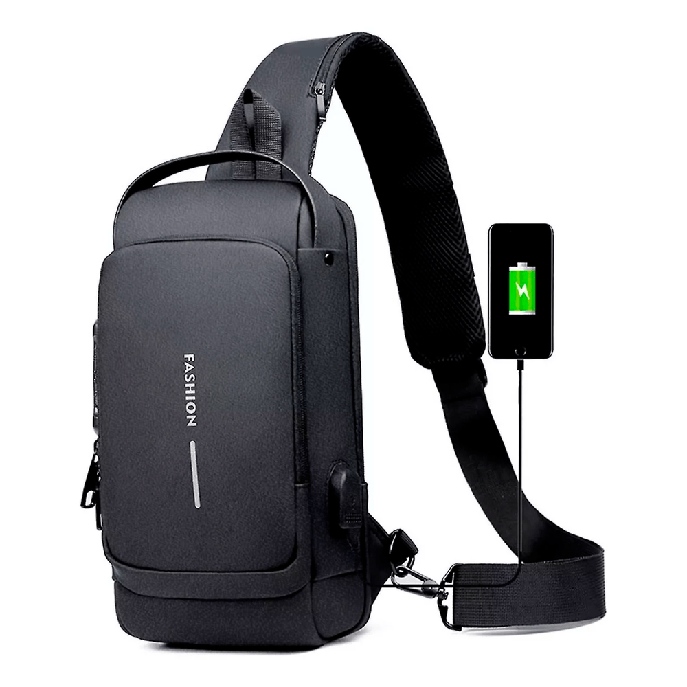 Mochila Antirrobo - Pechera Morral con Clave Impermeable Con puerto USB Negro