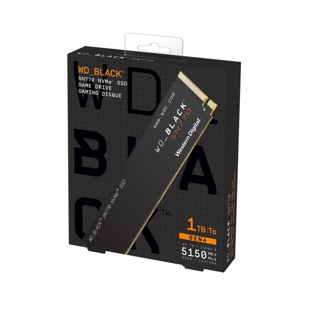 Disco Sólido SSD Western Digital SN770 Black 1TB M2 NVMe PCIe Gen4 WDS100T3X0E