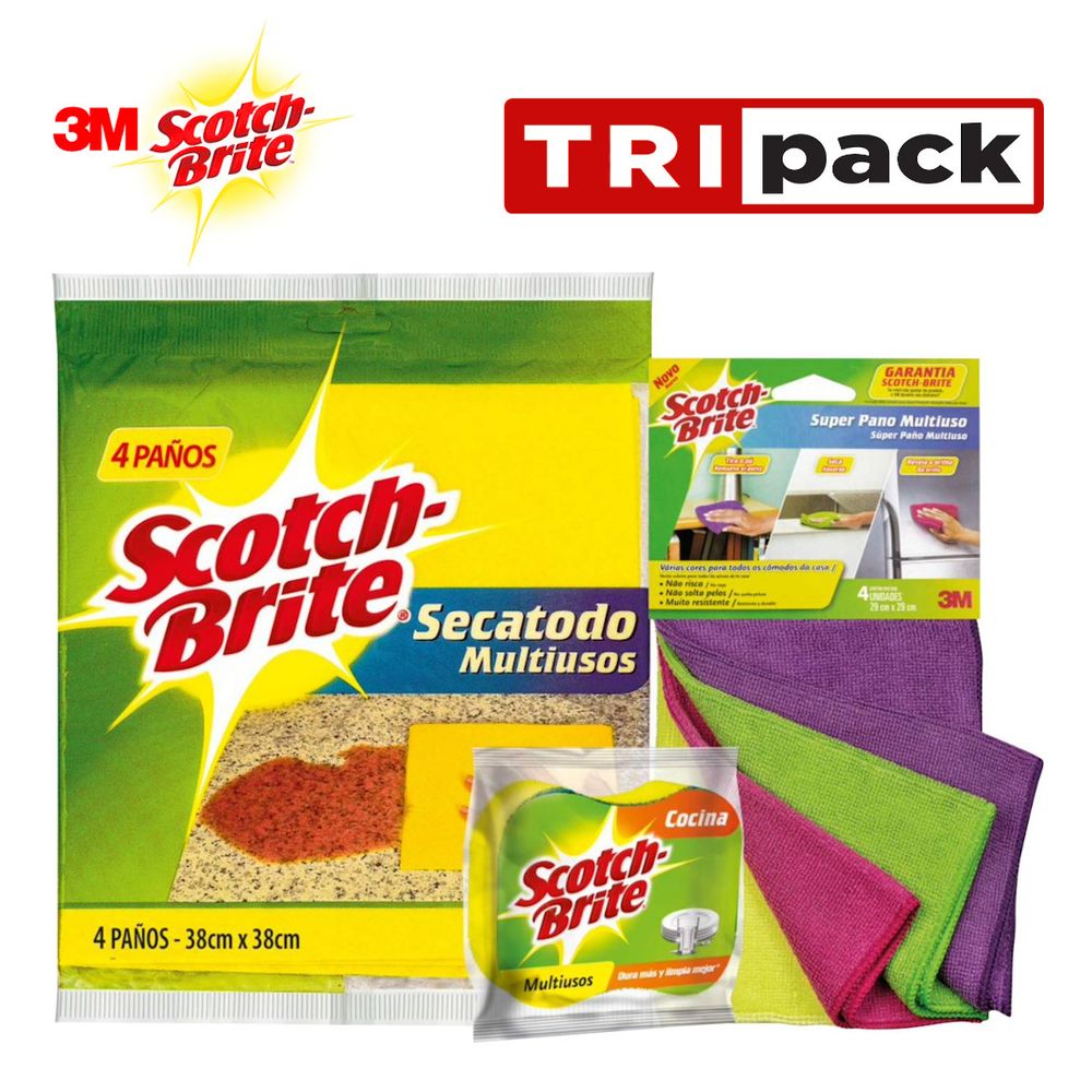 Paño Microfibra + Paño Secatodo + Esponja 2en1 Scotch-Brite TRIPACK