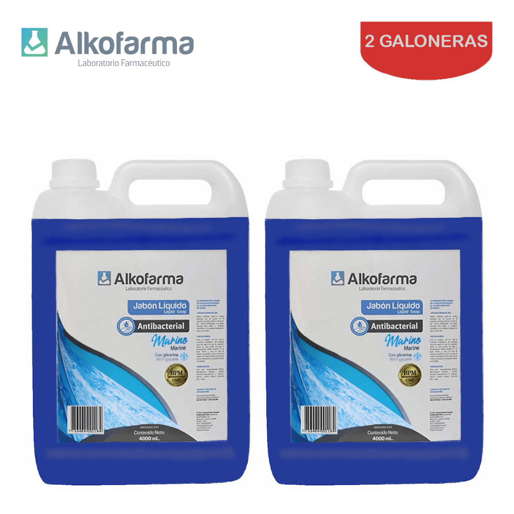 Jabón Líquido Antibacterial Alkofarma Galón 4 litros Marino Pack 2 Galoneras