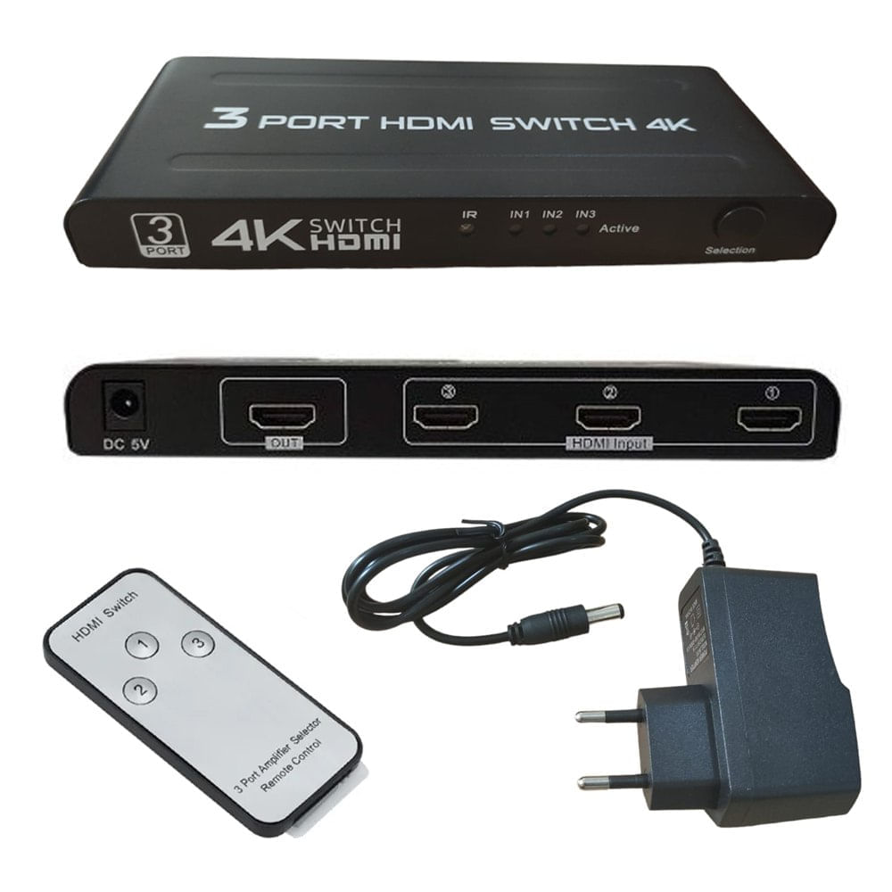 Hdmi Switch 3 x 1 4k ULTRA HD con Control Remoto Multiplica HDMI 3 x 1