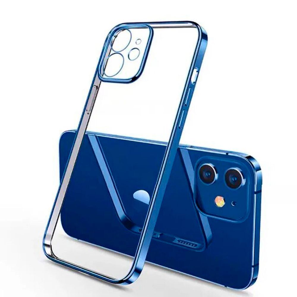 Funda Transparente Bordes Metálicos Para Iphone 15 Pro Max - Azul