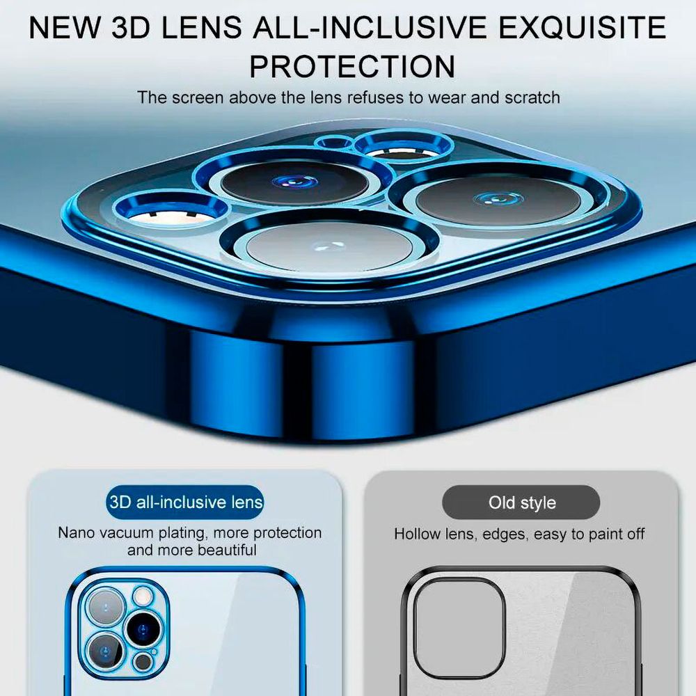 Funda Transparente Bordes Metálicos Para Iphone 15 Pro Max - Azul