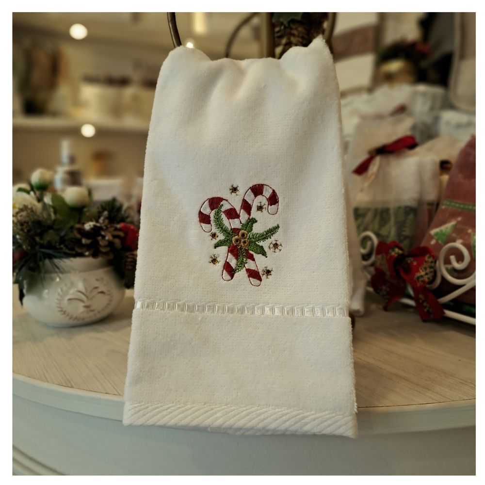 Toalla Visita Crema Navideña Bordado Bastones