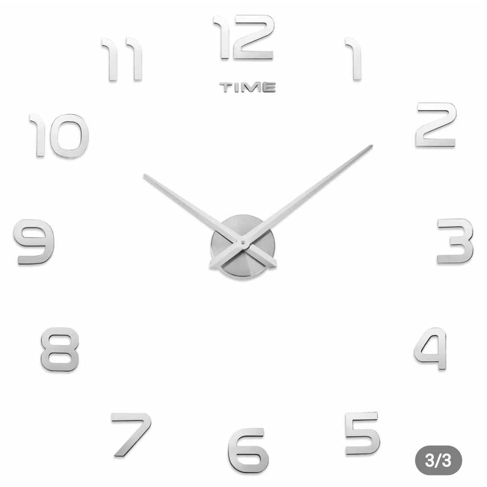 Reloj 3D Grande Modelo Europeo con Relieve Sala - Cocina - Comedor - Oficina - Hogar - Casa Plateado