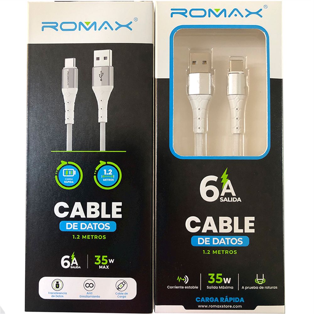 Cable de datos USB-Tipo C - Blanco, Carga rápida 6A, Antienrrollamiento