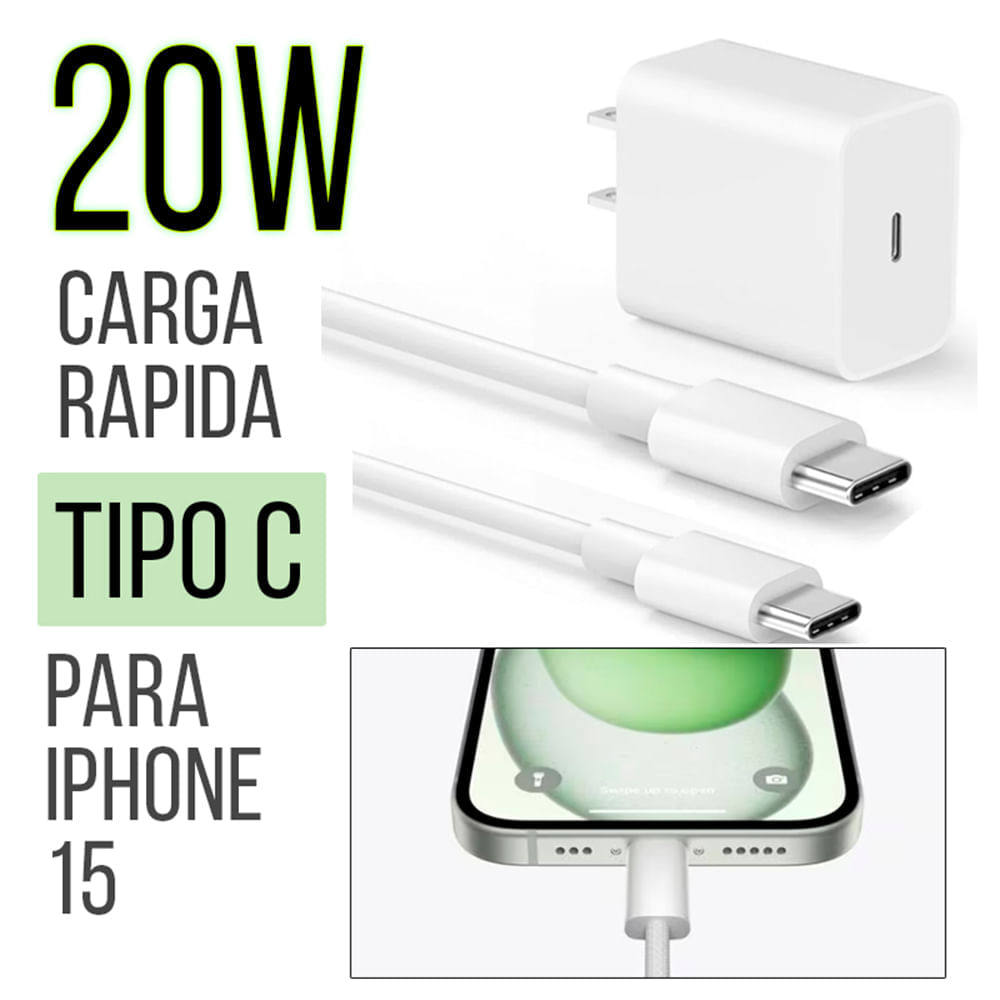 GENERICO Cargador Tipo C Carga Rapida 20W Compatible con iPhone