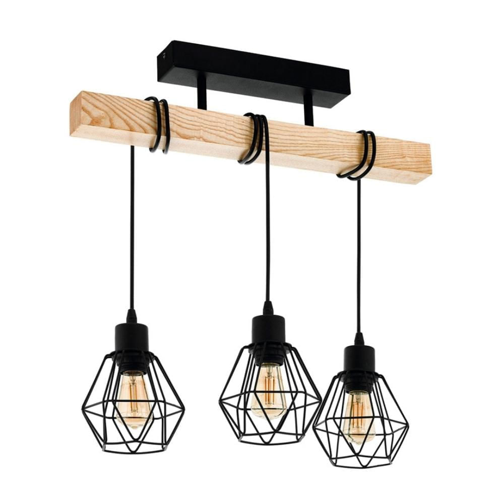 Lámpara de Techo Eglo Townshend 5 E27 60w Acero/Madera Negro 3 Luces