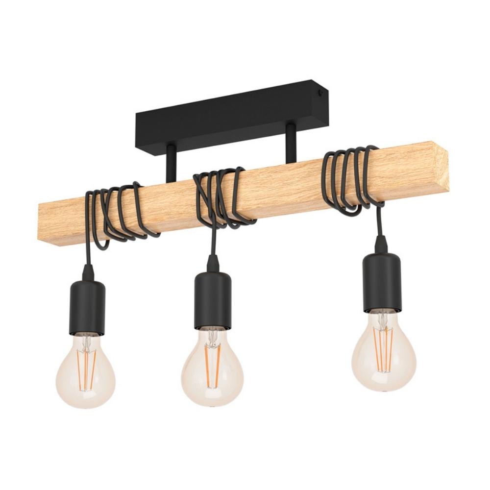 Lámpara de Techo Eglo Townshend E27 60w Acero/Madera Café 3 Luces