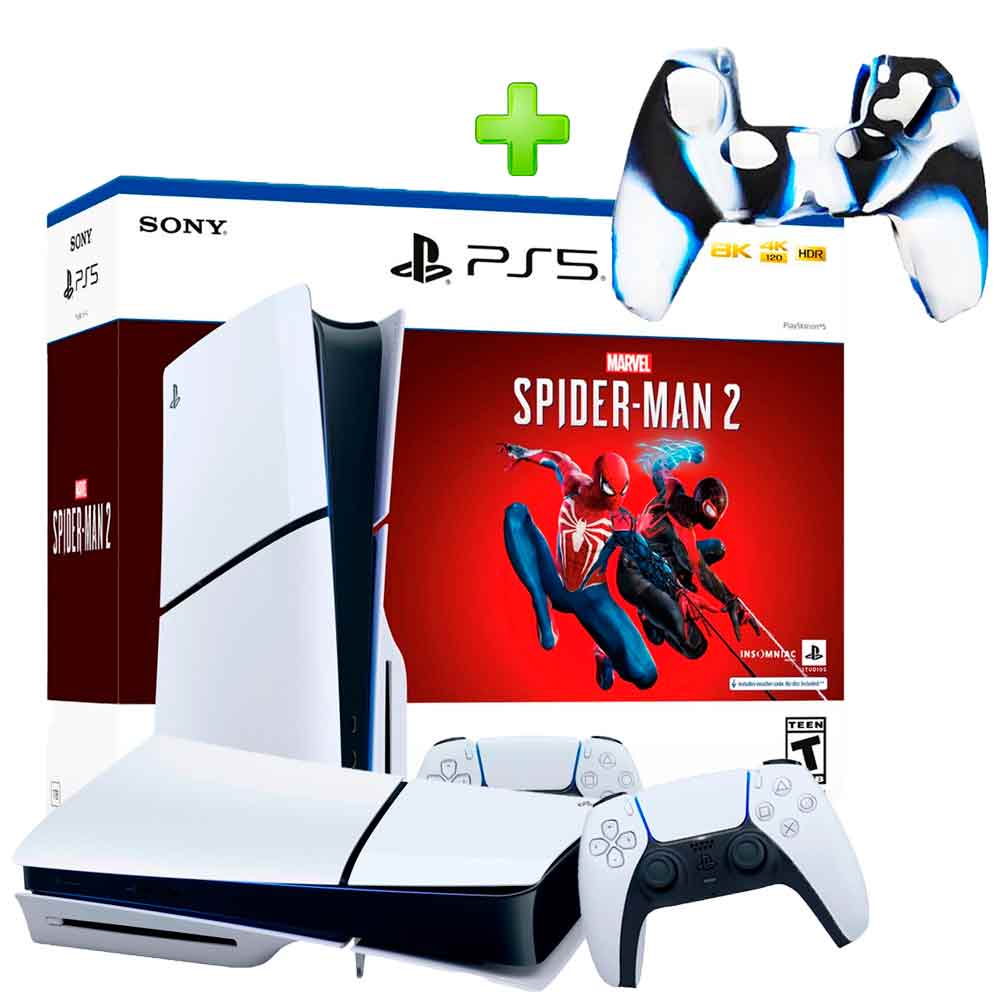 Pack Consola PS5 Slim Spiderman 2 Lector 1TB + Funda para Mando PS5  Blanco/Negro/Azul I Oechsle - Oechsle
