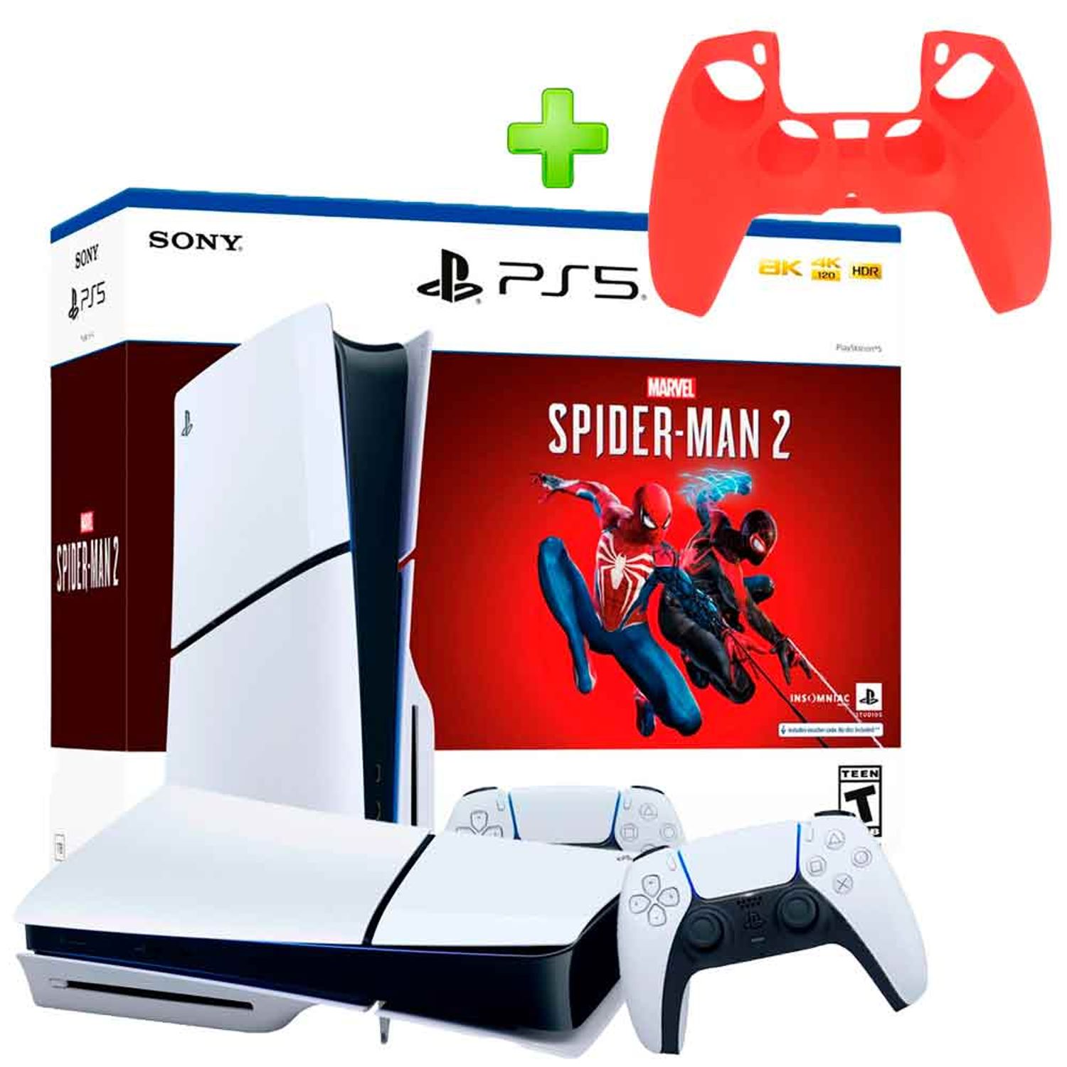 Pack Consola PS5 Slim Spiderman 2 Lector 1TB + Funda para Mando PS5 Rojo I  Oechsle - Oechsle