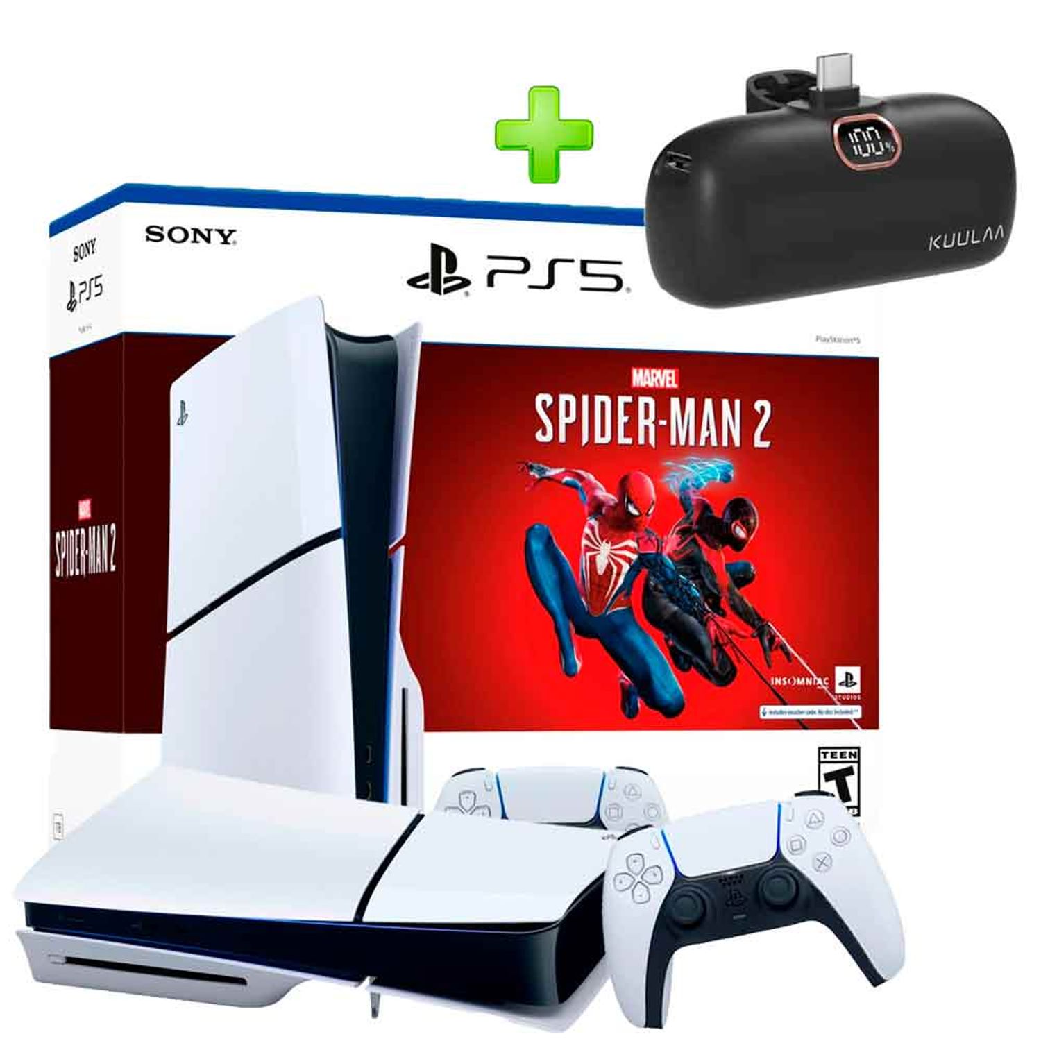 Pack Consola PS5 Slim Spiderman 2 Lector + Cargador Inalámbrico para Mando  PS5 5000mAh