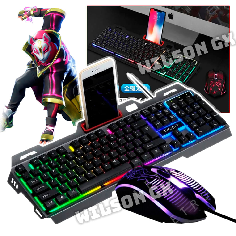 Kit Combo Gamer Teclado Metálico  Mouse RGB con luces para PC