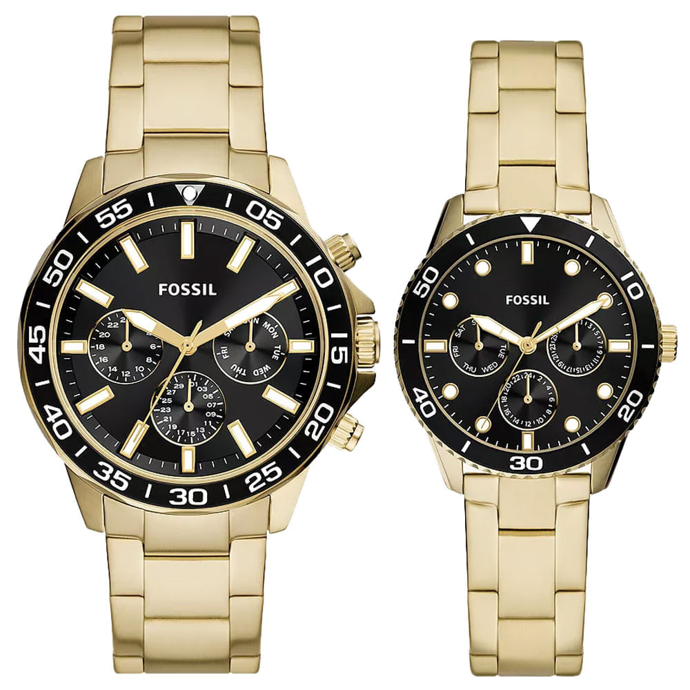 Reloj Fossil Bannon BQ2643SET Para Hombre y Mujer Acero Inoxidable Dorado Negro