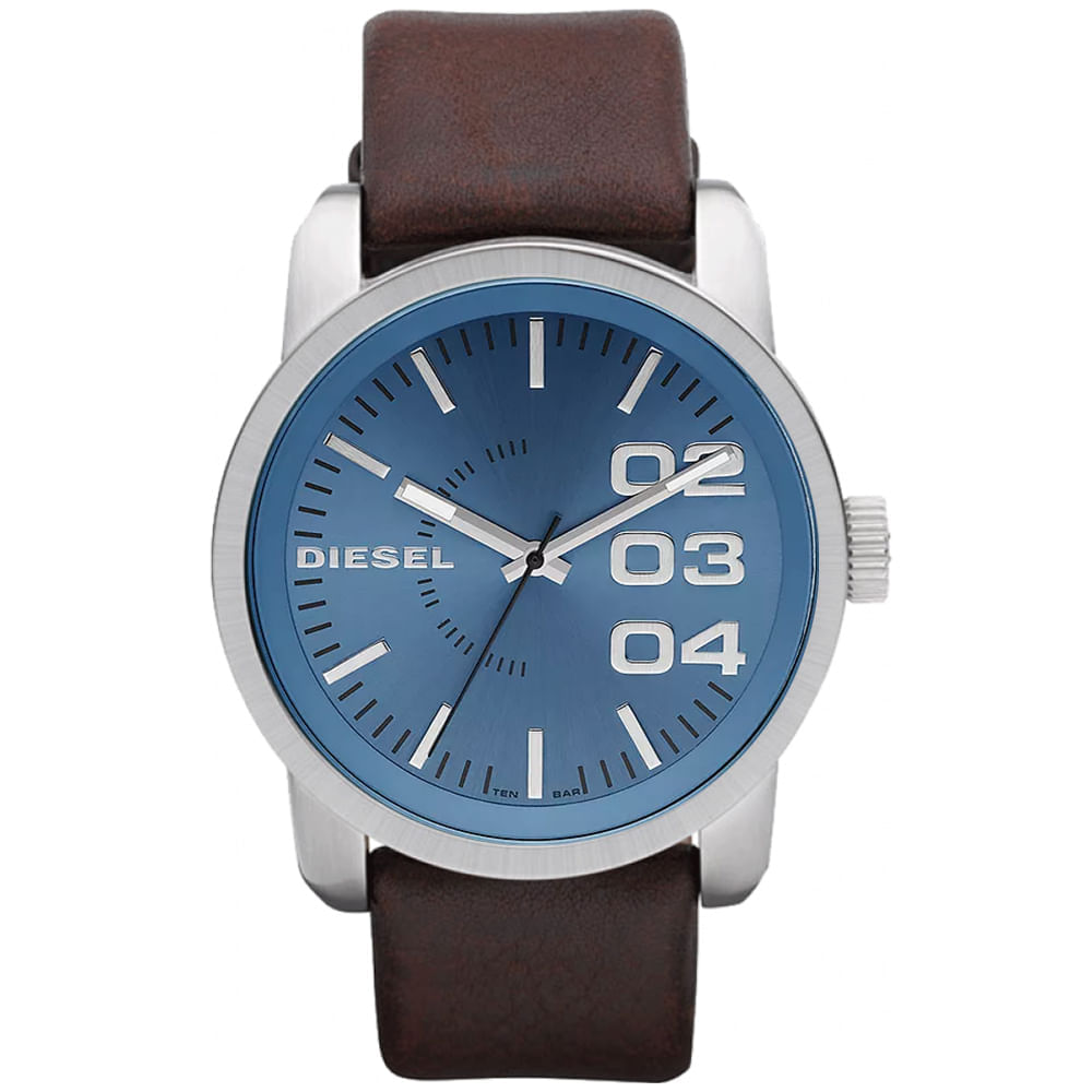 Reloj Diesel Double Down DZ1512 Para Hombre Correa de Cuero Marrón Dial Celeste