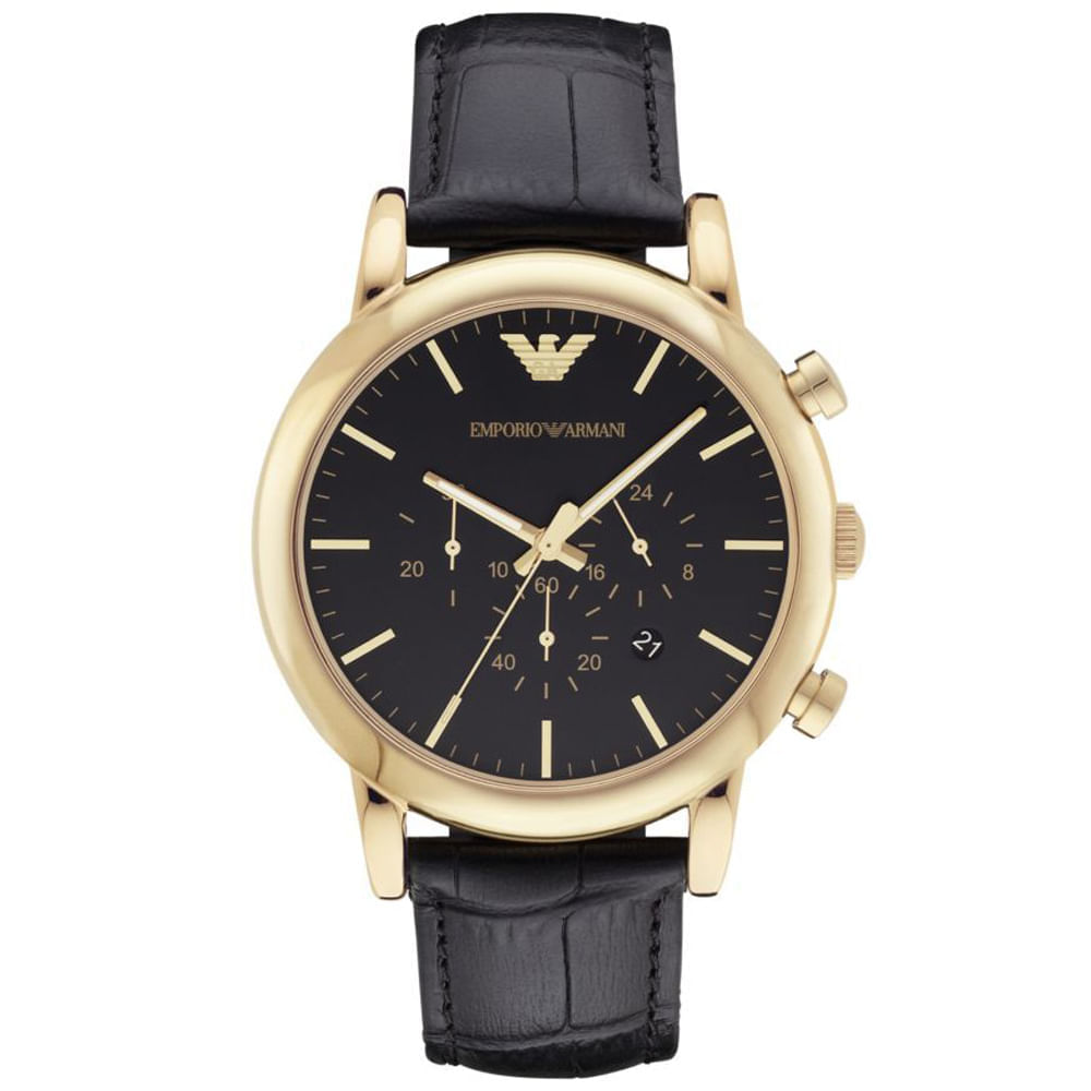 Reloj Emporio Armani Luigi AR1917 Para Hombre Fecha Cronómetro Correa de Cuero Negro Dorado