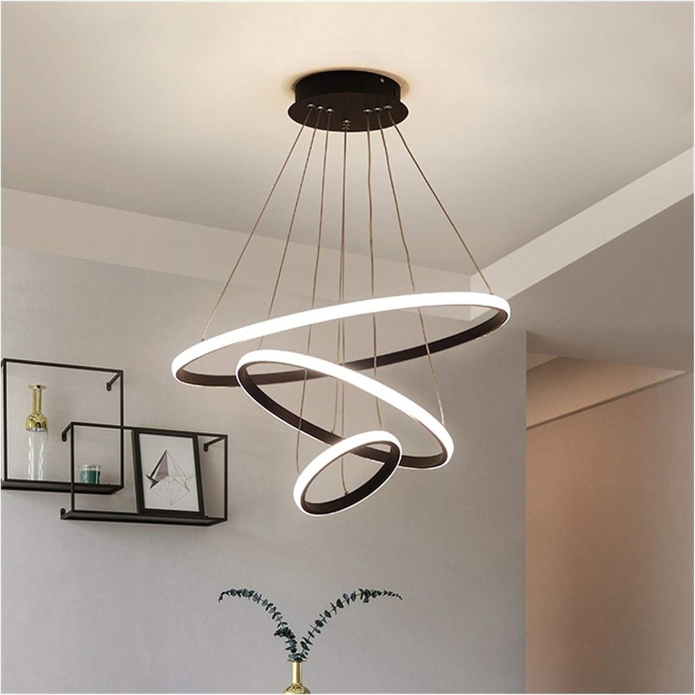 Lampara colgante led de 3 anillos color negro Incluye control remoto