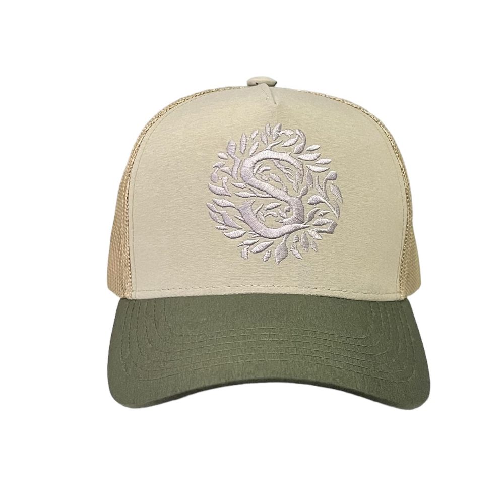 Gorro Sinfonia Con Malla Logo  Uv-UPF50 Beige y Verde