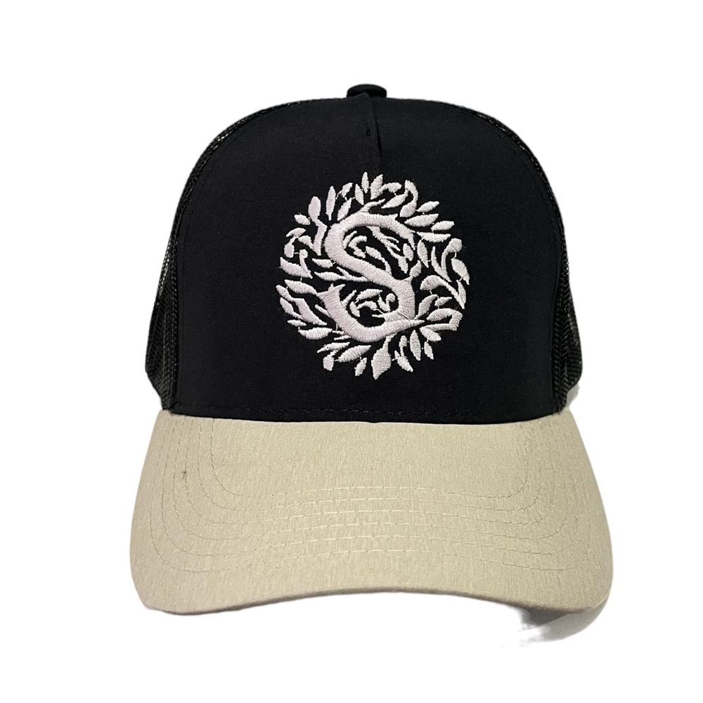 Gorro Sinfonia Con Malla Logo  Uv-UPF50 Negro y Beige