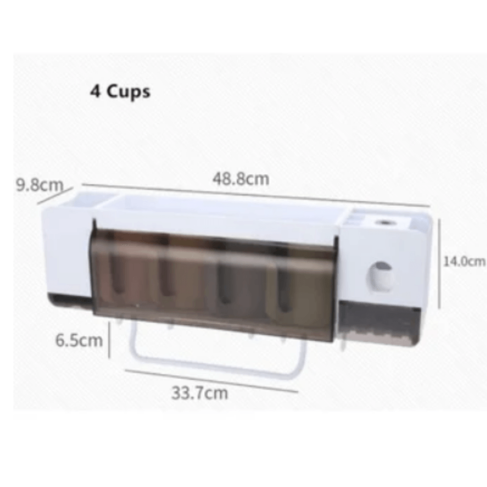 Organizador de baño dispensador de pasta dental y porta cepillo de 4 vasos