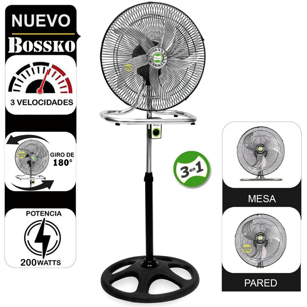 Ventilador Pedestal 3 en 1 Bossko BK-8219VING 18 - 200W Negro