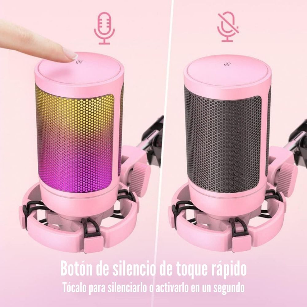 Micrófono Fifine Ampligame A6T RGB incluye Brazo Pink