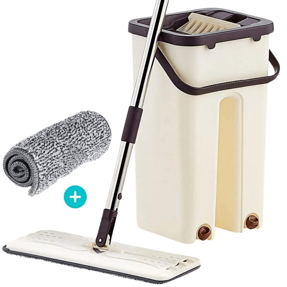 Trapeador 360° con Balde Escurridor + 2 Mopas Beige/Marrón Mediano