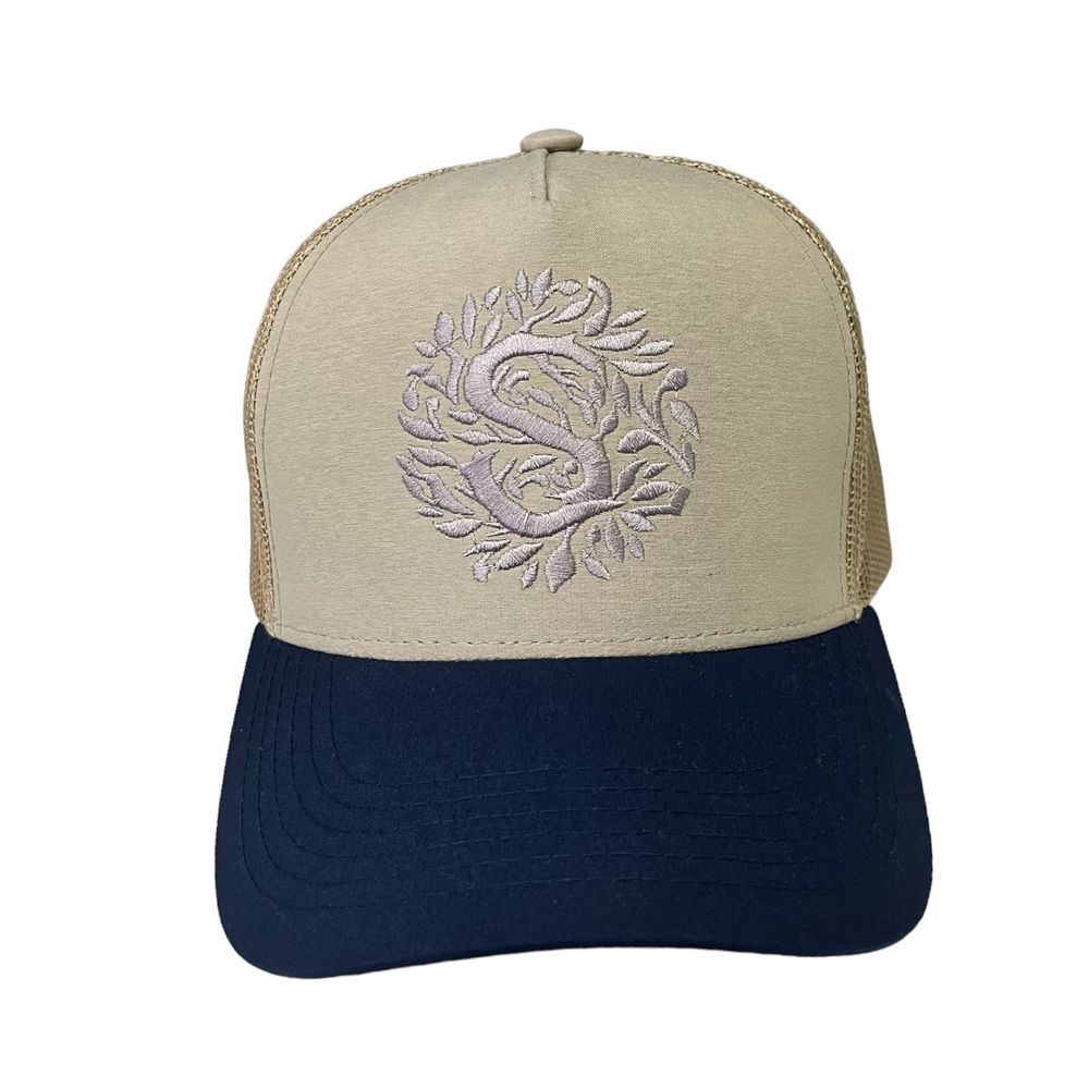 Gorro Sinfonia Con Malla Logo  Uv-UPF50 Beige y Azul
