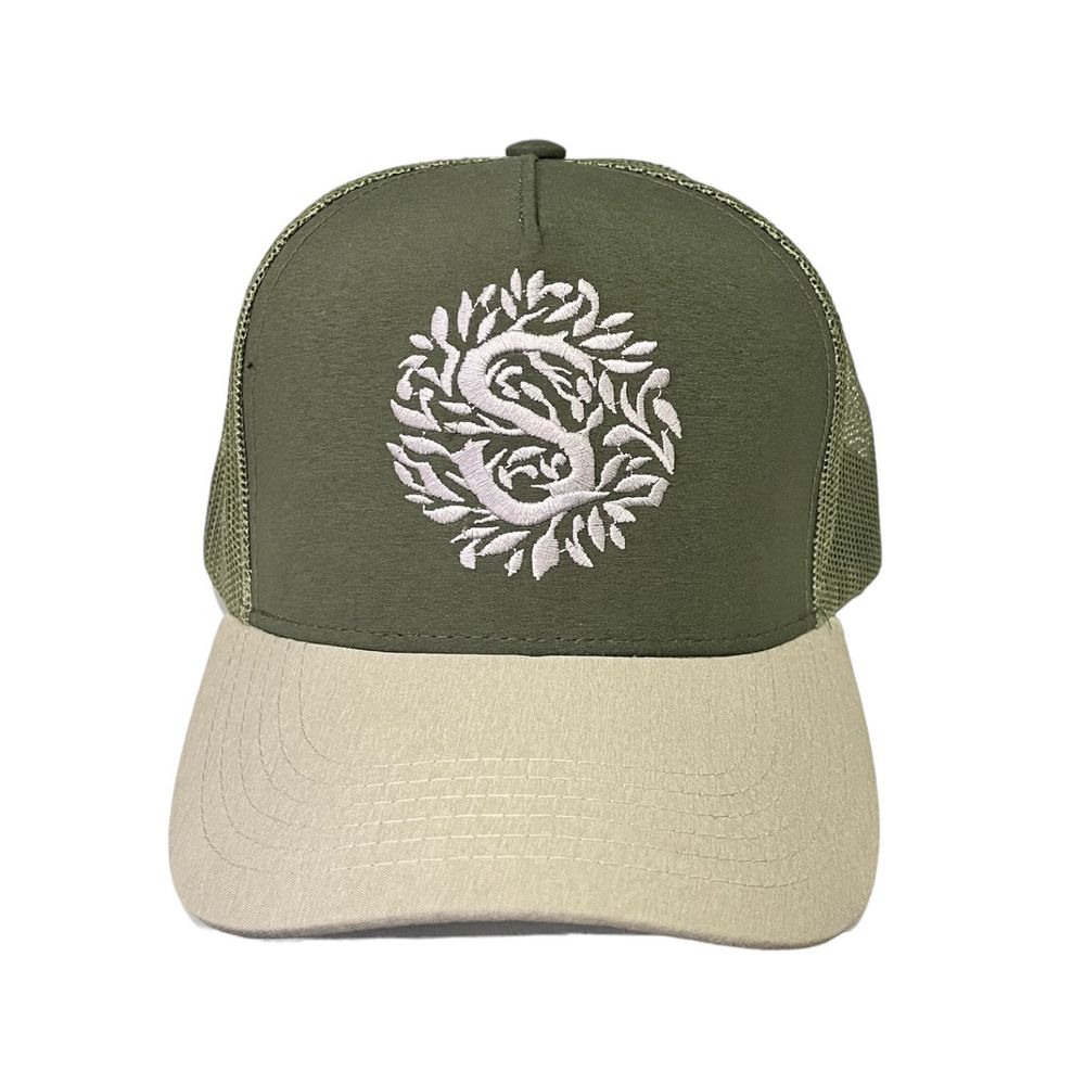 Gorro Sinfonia Con Malla Logo  Uv-UPF50 Verde y Beige