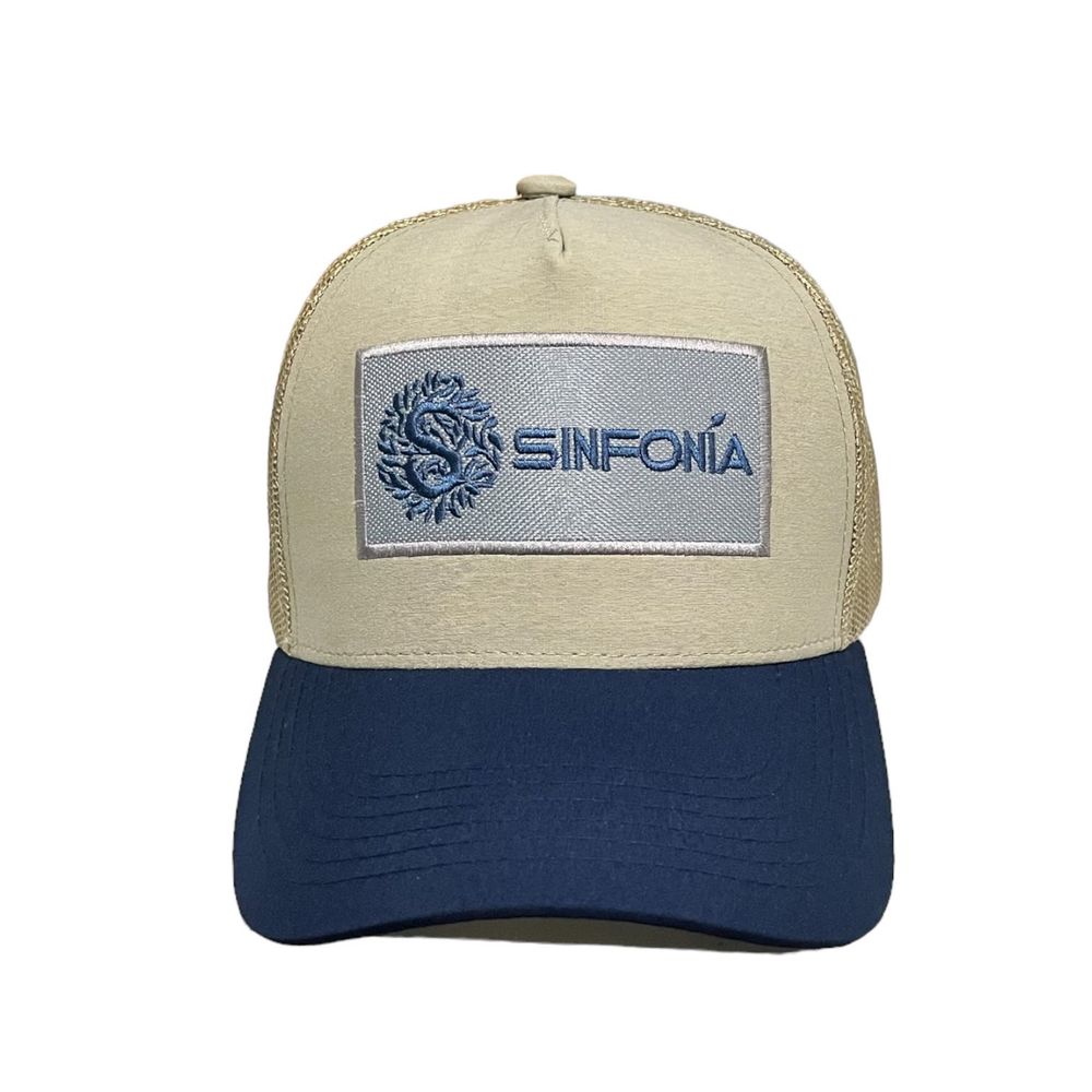 Gorro Sinfonia Con Malla Parche con Logo Uv-UPF50 Beige y Azul