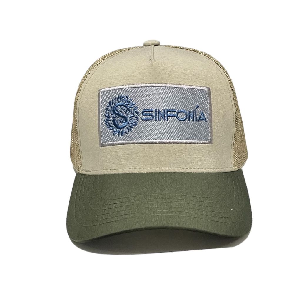 Gorro Sinfonia Con Malla Parche con Logo Uv-UPF50 Beige y Verde