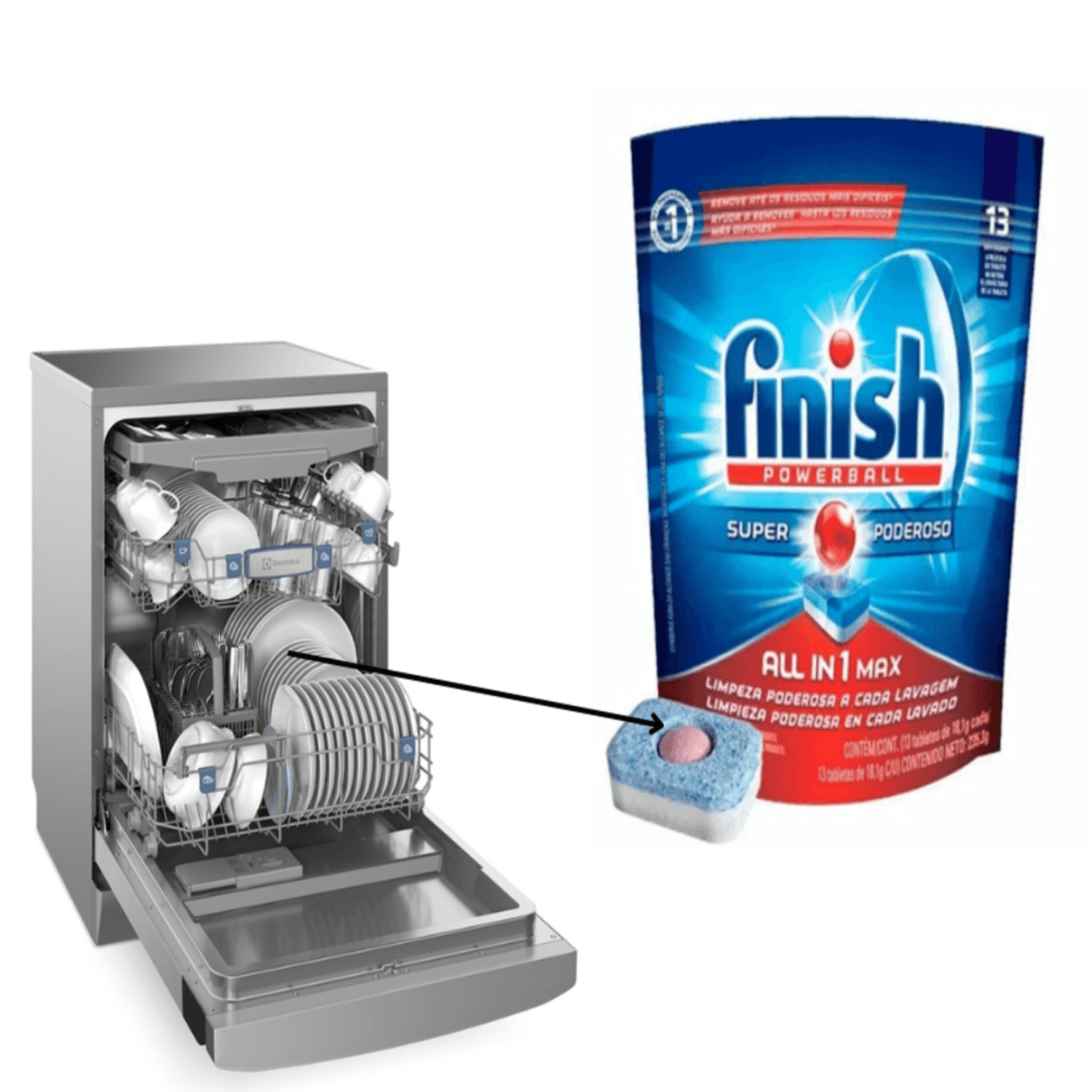 Detergente en tabletas Finish Powerball para lavavajillas 13 pzas